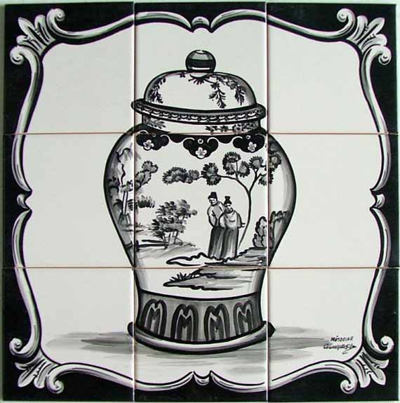 Tile Mural - Black and White Chinese Vase